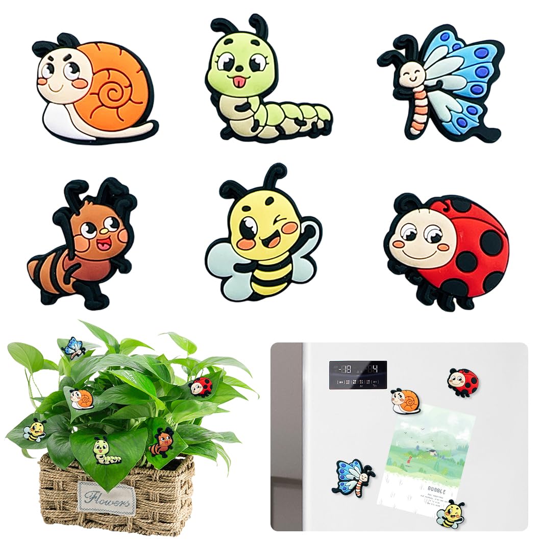 Rolin Roly 6 Pieces Plant Magnets for Potted Plants, Funny Plant Magnets Decor Plant Magnets Insects for Plant Lovers Friends, Plant Personality Magnets Decor (6PCS)
