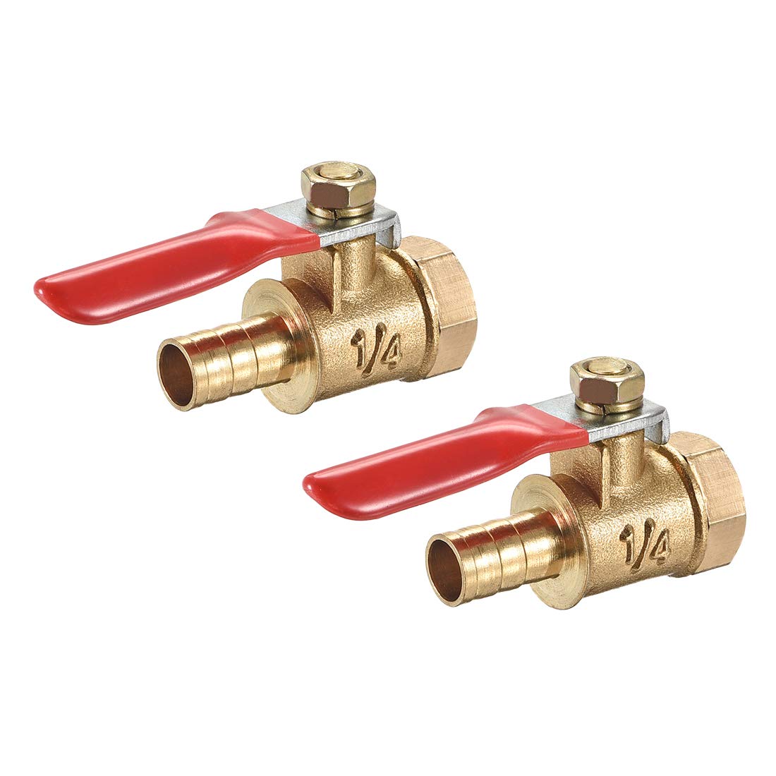 uxcell Brass Air Ball Valve Shut-Off Switch G1/4 Female to 5/16" Hose Barb Pipe Tubing Fitting Coupler 180 Degree Operation Handle 2Pcs