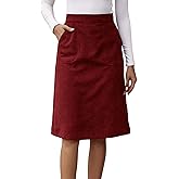 SweatyRocks Women's High Waist Straight Midi Skirt Split Hem Corduroy Skirts with Pockets