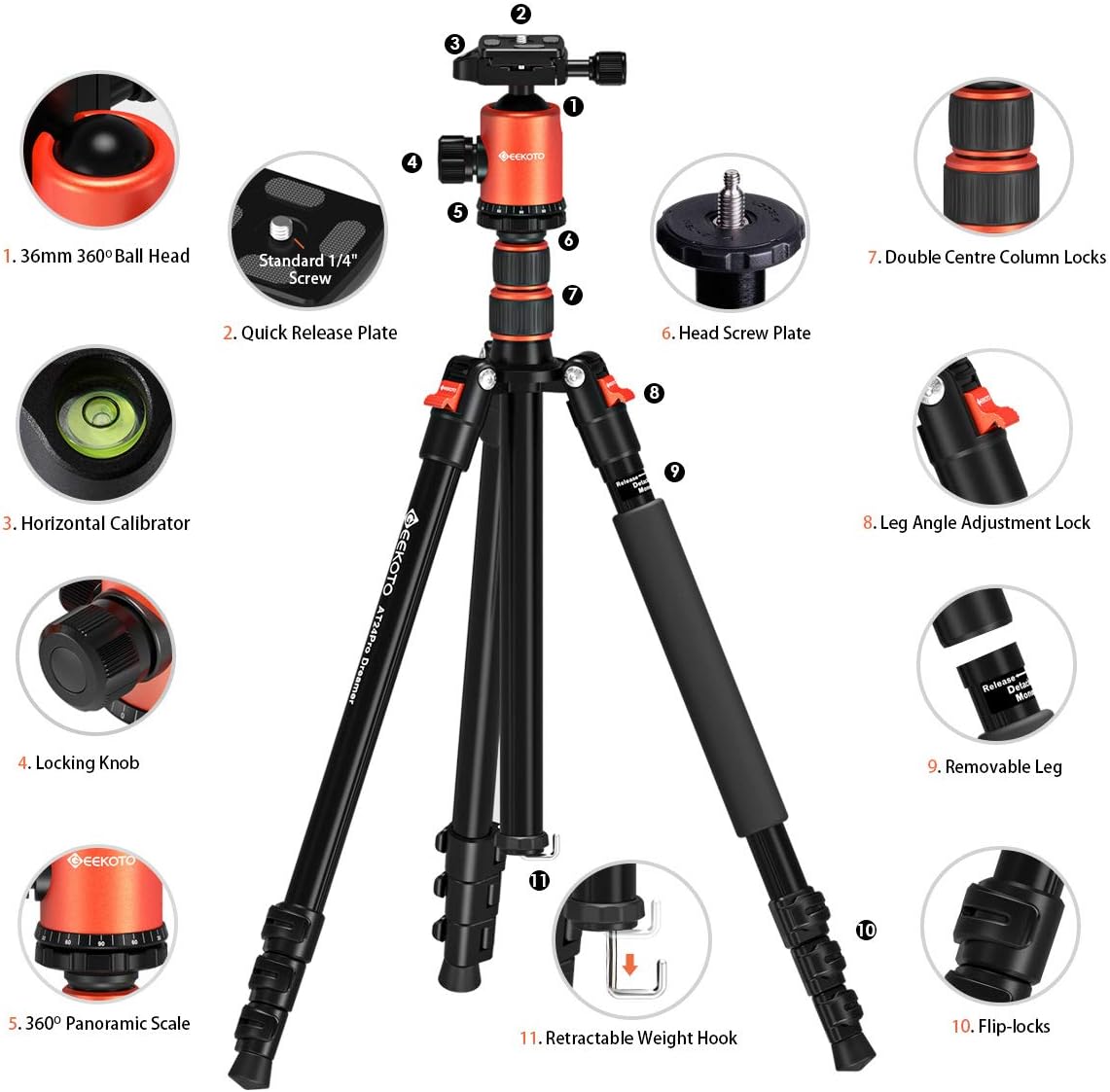 GEEKOTO 77'' Tripod, Camera Tripod for DSLR, Compact Aluminum Tripod with 360 Degree Ball Head and 8kgs Load for Travel and Work : Camera & Photo
