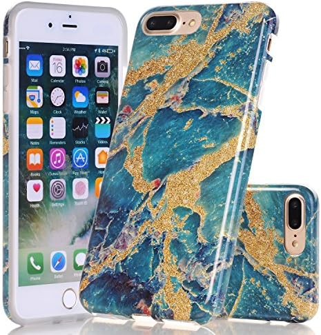 iPhone 7 Plus Case, Wastou [Marble Pattern Series] Slim Fit Anti-Shock Frosted TPU Protective Cover Case for Apple iPhone 7 Plus (2016) / iPhone 8 Plus (2017) (Green Gold)
