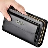 Mens Large Long Leather Clutch Hand Bag Wallet Purse Travel Passport Business Cell Phone Holster Credit Card Holder Wallets | Large, Long, Travel, Passport, Business, Cell Phone Holster