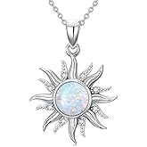 925 Sterling Silver White Opal/Blue Opal/Turquoise Sun Necklace for Women Diamond Sun Pendant Necklace for Mother Wife