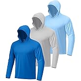 3 Pack Fishing Shirts for Men Long Sleeve UV Sun Protection Lightweight Hoodie UPF 50+ Hiking Rash Guard with Hood