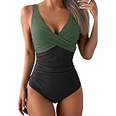 Eomenie Women's One Piece Swimsuits Tummy Control Ruched Push Up Bathing Suit Tie Back Slimming Swimwear