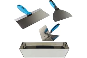 OX TOOLS OX Pro Drywall Finishing Tool Set with Stainless Steel Mud Pan, Taping/Joint Knife Combo, Inside Corner Trowel