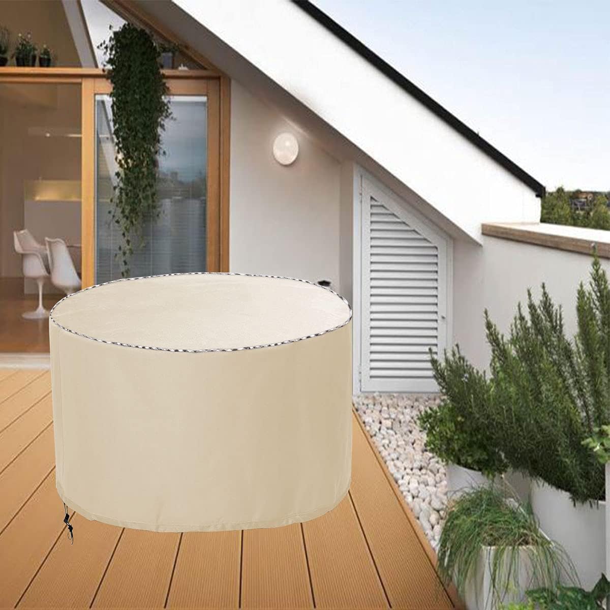 Round deck box cover, round storage box cover with handle, round terrace deck box cover, suitable for dustproof and waterproof round deck box (khaki, D28" xH18"): Home Improvement