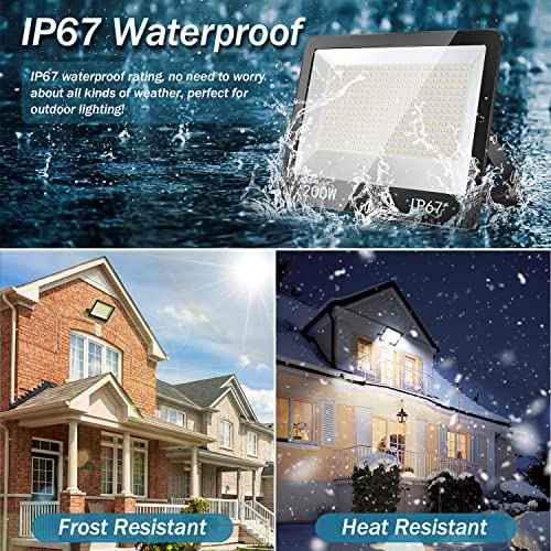TASINUO 200W 2 Piece IP67 Waterproof LED Outdoor Spotlight with Transformer, 20000LM 7000K Cool White Security Lighting for Patio, Garden, Garage, Factory, Stadium