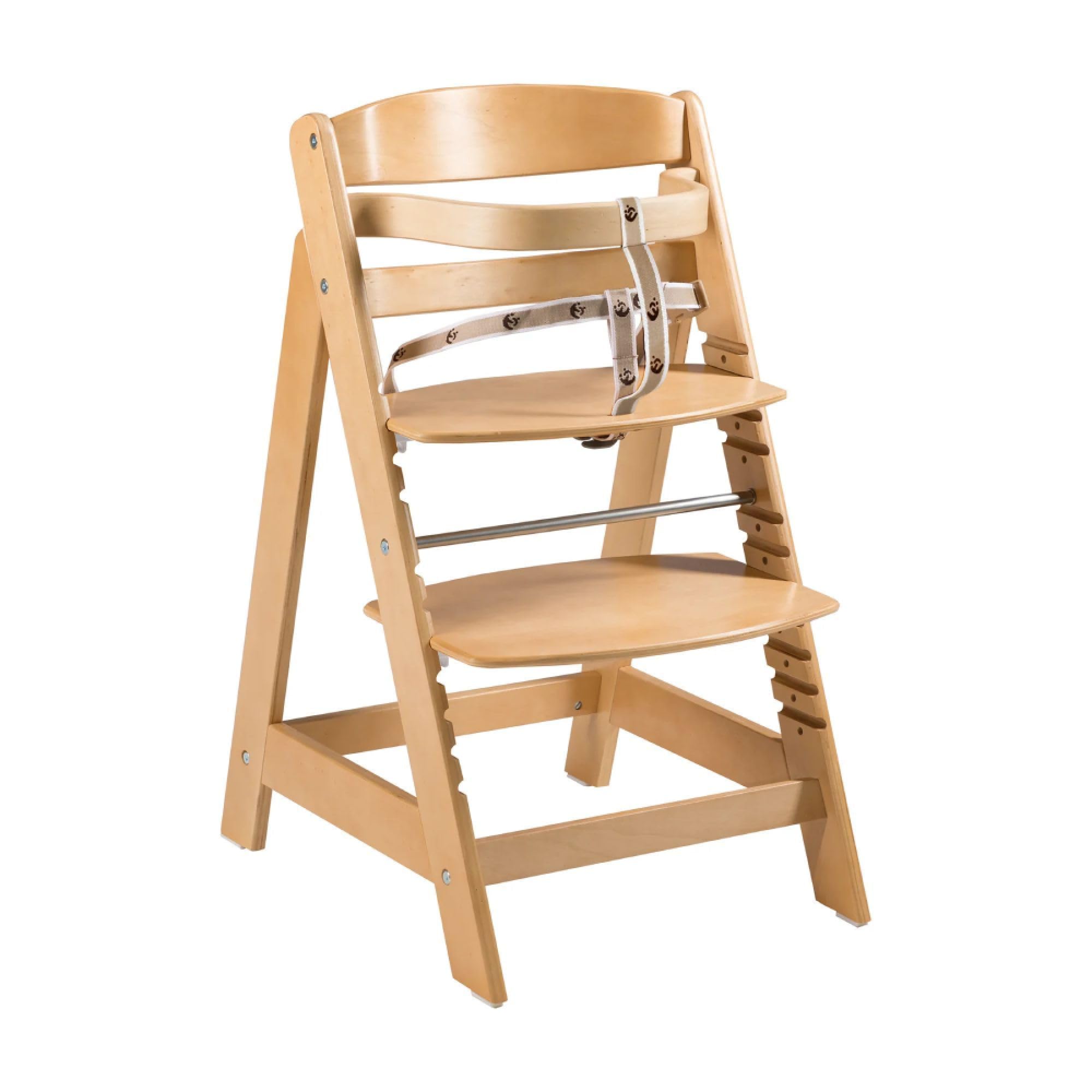 roba Evolving Highchair Natural Wood Sit Up Click, Adjustable Height with One Click, 3 Point Belt, 6 Months up to 70 kg, with Safety Bar