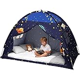 Redants Twin Bed Tent Canopy, Space Indoor Blackout Privacy Toddler Bed Tent for Kids with Light, Portable Sleeping Floor Kids Playhouse (Blue, Twin Size)