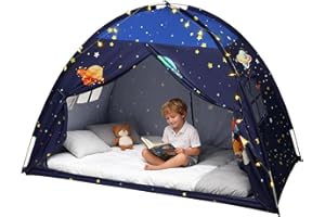 REDANTS Twin Bed Tent Canopy, Space Indoor Blackout Privacy Toddler Bed Tent for Kids with Light, Portable Sleeping Floor Kids Playhouse (Blue)
