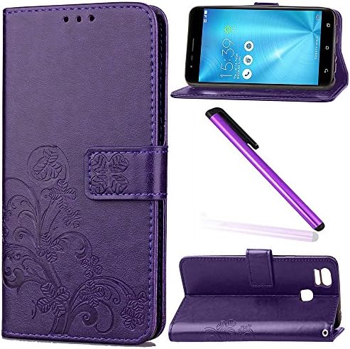 ASUS ZenFone 3 Zoom ZE553KL Case Cover EMAXELER Embossing Colour Stylish Kickstand Credit Cards Slot Cash Pockets PU Leather Flip Wallet For ASUS ZenFone 3 Zoom ZE553KL Clover Purple
