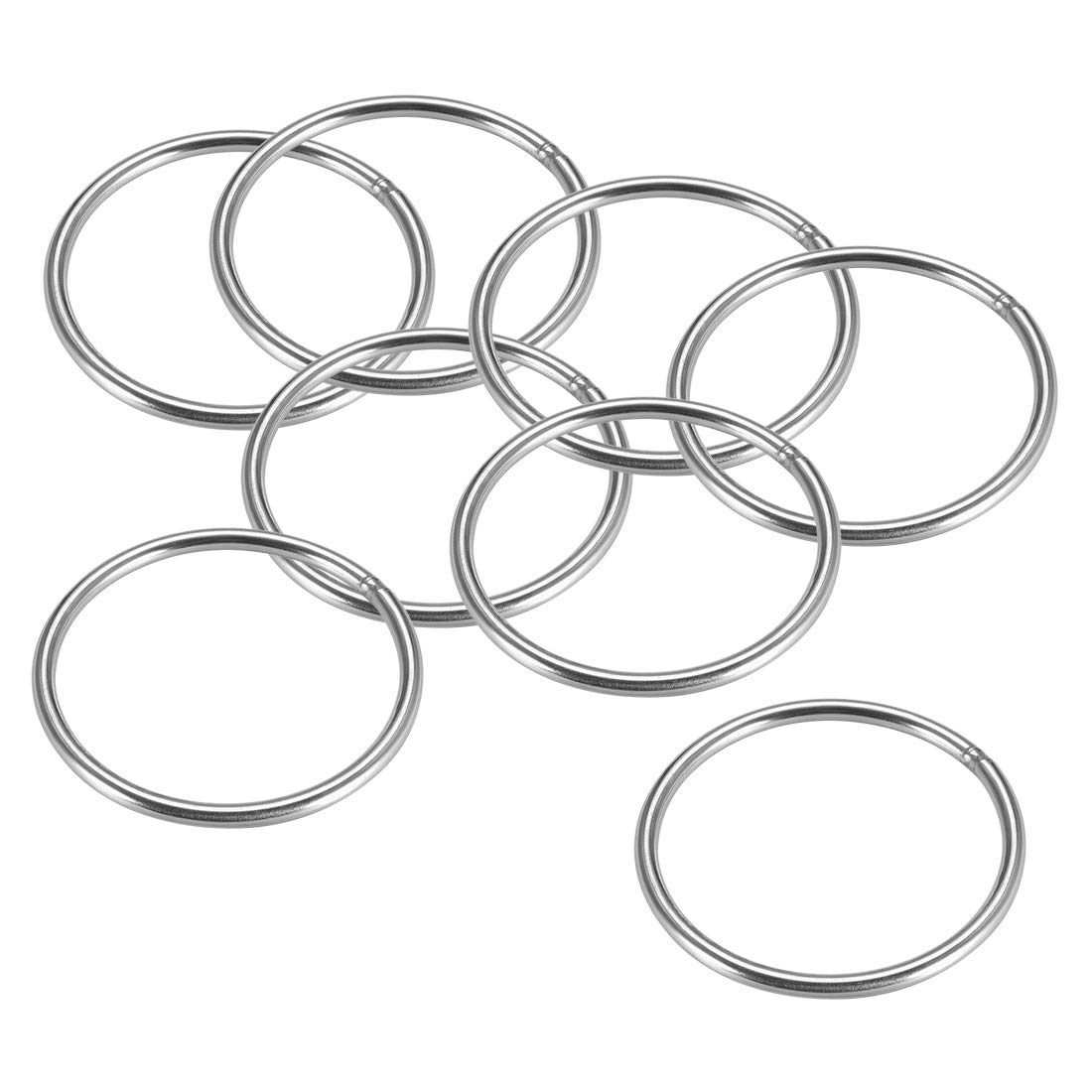 sourcing map 201 Stainless Steel O Ring 80mm(3.15") Outer Diameter 5mm Thickness Strapping Welded Round Rings 8pcs