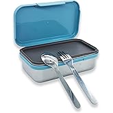 CutieKeeLoo Stainless Steel Small Bento Box for Adults - Leakproof Microwave Safe Lunch Box for Work, Meal Prep and On the Go with Utensils & Bag (Blue), Compact-Sized for Moderate Appetites