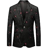 MOGU Mens Floral Tuxedo Blazer Slim Fit Stylish Jacquard Suit Jacket for Wedding Party Prom