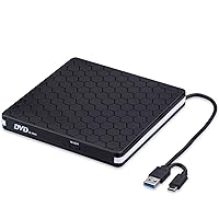 External DVD Drive, Amicool USB 3.0 Type-C CD DVD +/-RW Optical Drive USB C Burner Slim CD/DVD ROM Rewriter Writer…