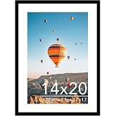 JCJMY 14x20 Picture Frame with 11x17 Mat, Display Photo 11x17 with Mat or 14 x 20 Without Mat, Wall Hanging Large 14 by 20 Poster Frame with Plexiglass, Black