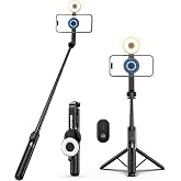 UBeesize Magnetic Selfie Stick Tripod with Dimmable Light and Rechargeable Remote, Portable Travel Phone Tripod Stand for MagSafe and Android Phones, Ideal for Vlogging, Photos, Video Recording