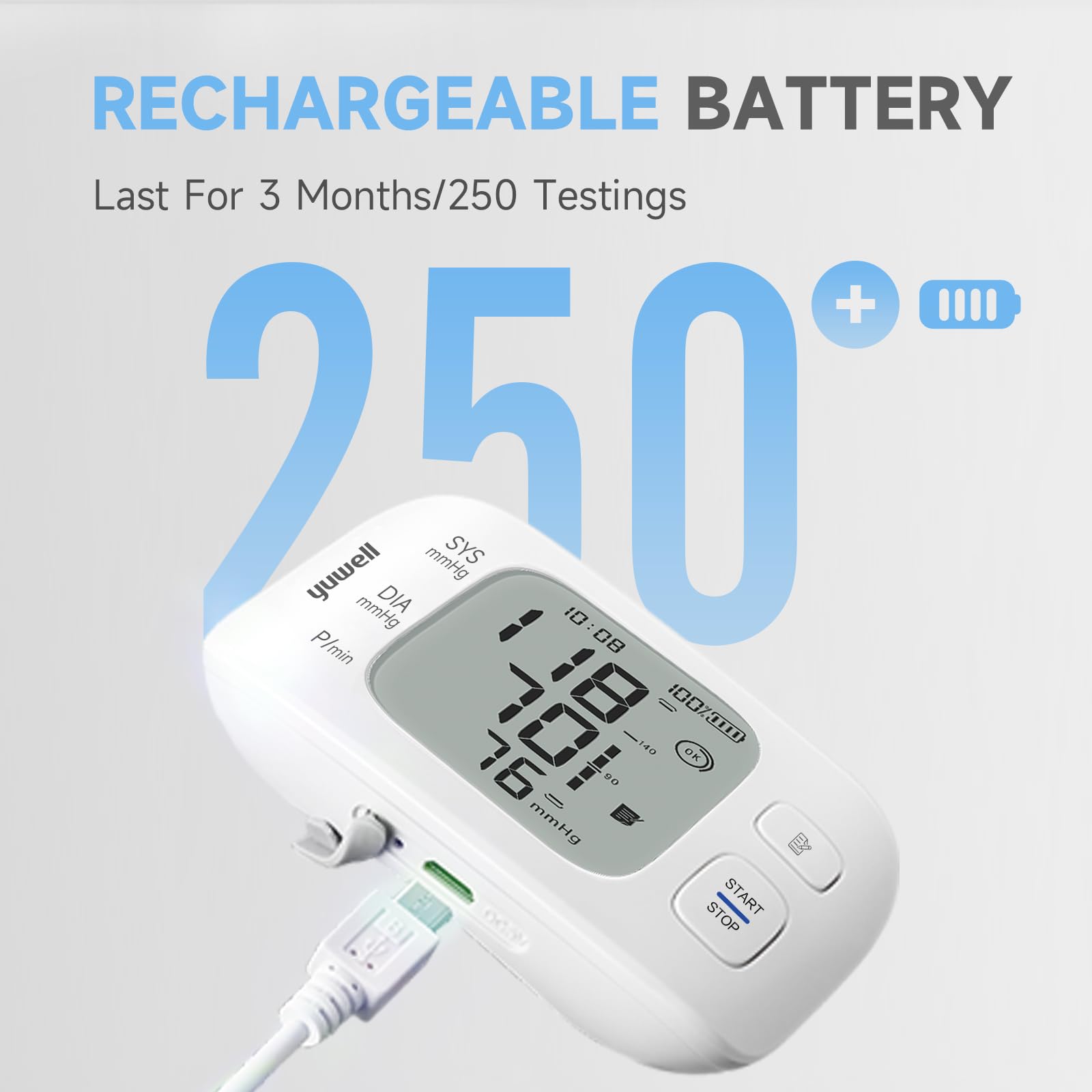 yuwell Wrist Blood Pressure Monitor | Clinical Accuracy, BP Machine for Home Use | Ultra Light Weight, Smart Inflation Blood Pressure Cuff, Large Display, 74 Readings, Rechargeable