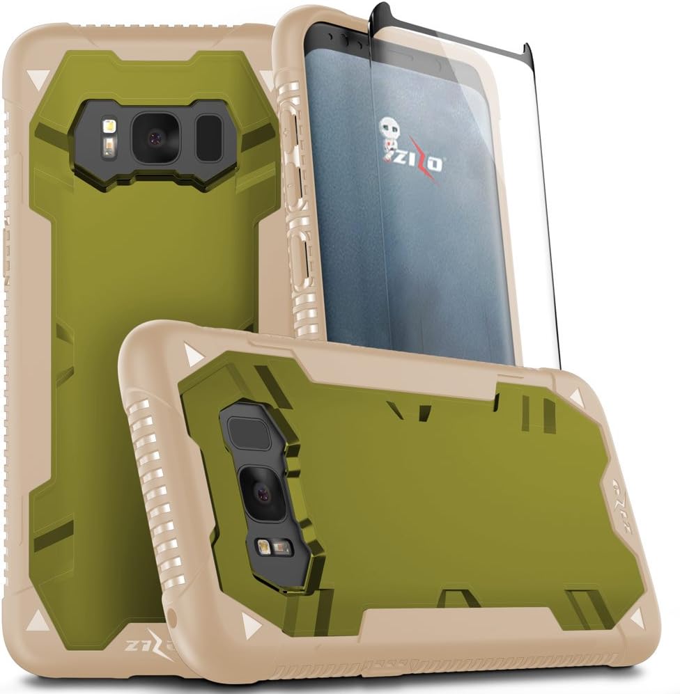 Zizo Proton 2.0 Series Compatible with Samsung Galaxy S8 Plus Case Military Grade Drop Tested with Tempered Glass Screen Protector TAN CAMO Green