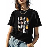 T Shirts for Women Graphic Tees Cartoon Cat Crew Neck Short Sleeve Shirts for Women Cute Animal Casual T-Shirt