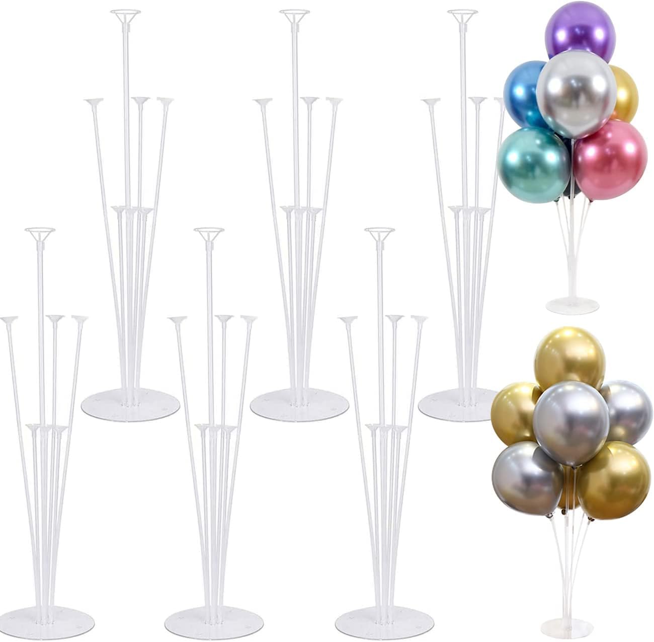 6 Set Balloon Stand for Table, Clear Balloons Sticks and Cup with Holder, 28 inch Table Balloons Stand Kit for Wedding, Birthday Party Decoration, Anniversary Holiday (Not Included Balloons)