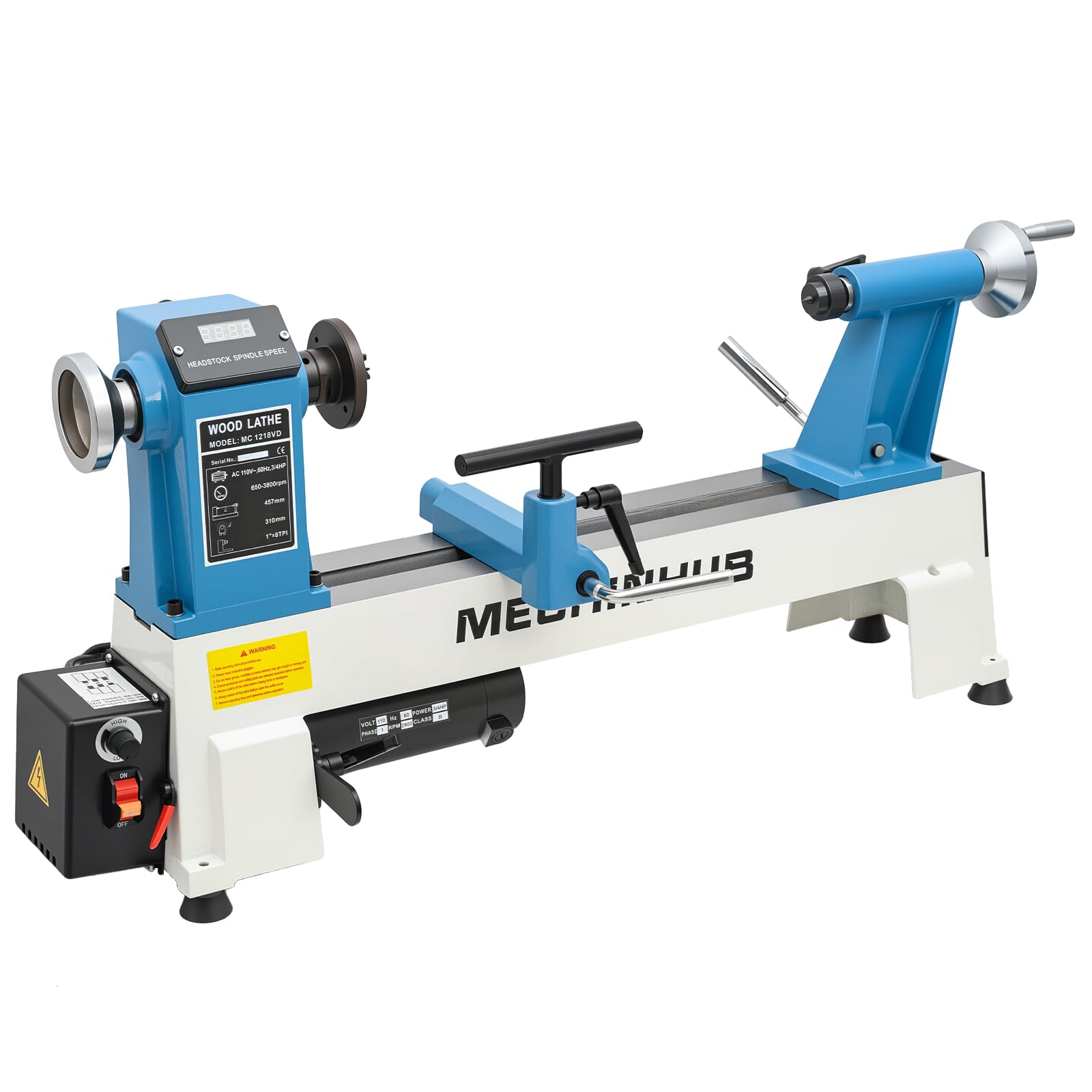 Photo 1 of 12" x 18" Digital Display Wood Lathe Machine, Benchtop Wood Lathe Machine 3/4HP Infinitely Variable Speed 650-3800 RPM Professional for High Speed Sanding and Polishing