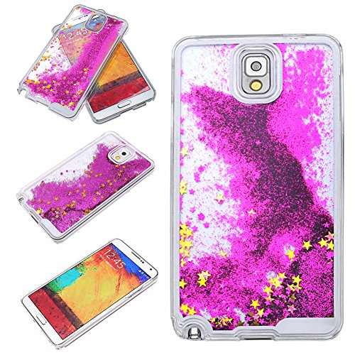 Samsung Galaxy Note 3 Case Cover-Yoption Liquid Fantasic Creative Design 3D Decor Funny Design Flowing Quicksand Bling Glitter Quicksand Stars Hard Plastic Transparent Case Cover for Samsung Galaxy Note 3(Rose Red)
