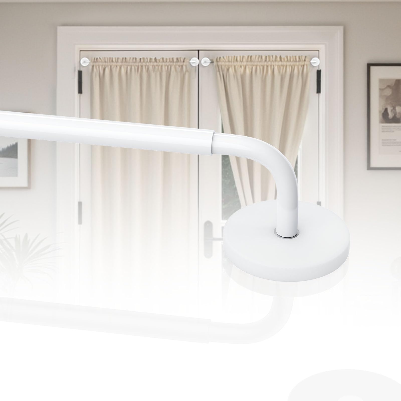 Rodzwin Magnetic Curtain Rods for Door, Adjustable 18 to 30 Inch Curtain Rod, 3/8 Inch Diameter Magnetic Café Rod Appliances for Metal Cafe Door French Doors Window(White, 1Pack)