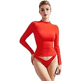 SUUKSESS Women Double Lined Mock Turtle Neck Long Sleeve T Shirt Fitted Y2k Crop Top