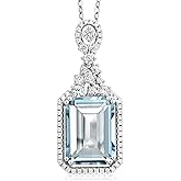 Gem Stone King 7.24 Cttw Sky Blue Simulated Aquamarine Necklace | 925 Sterling Silver | Emerald Cut 14X10MM | Pendant Necklace For Women | With 18 Inch Silver Chain