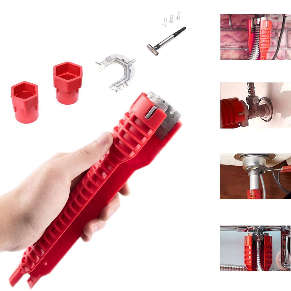 Duories Sink Key Tap Wrench Multifunctional Tap Sink Installer Key Plumbing Tools for Kitchen Bathroom Toilet Bowl Water Pipe Sanitary Repair Tools