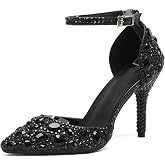 Minishion Womens Ankle Strap Wedding Shoes with Rhinestones Evening Formal Pumps