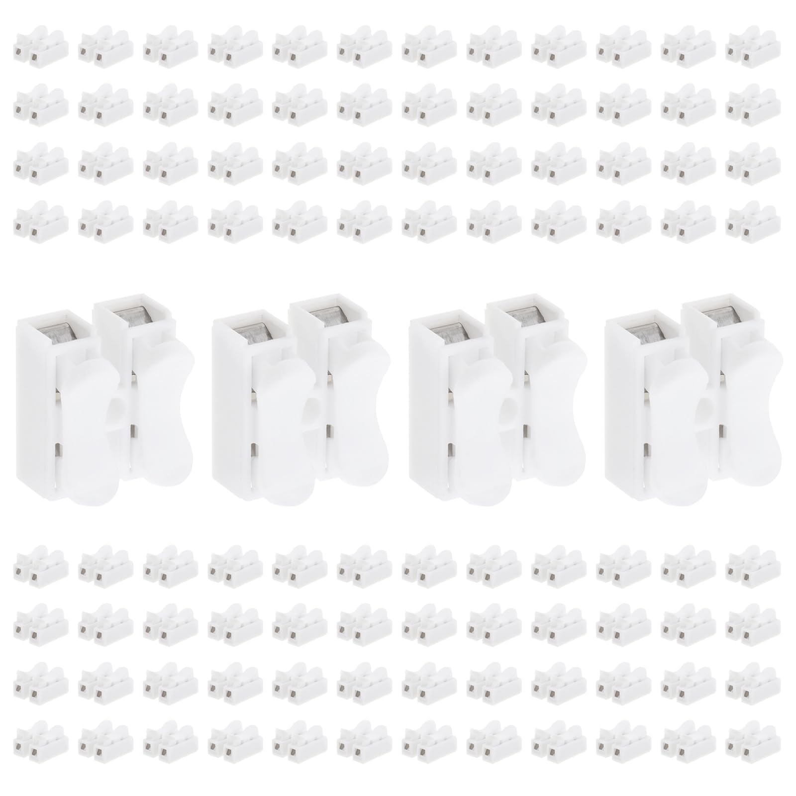 Smgda 100pcs Spring Wire Connectors, 10A 250V 2 Pin Push-in CH2 Spring Clamp Terminal, Quick Splice Terminal Blocks for Wire Connection Lighting Electrical and Automotive Wiring