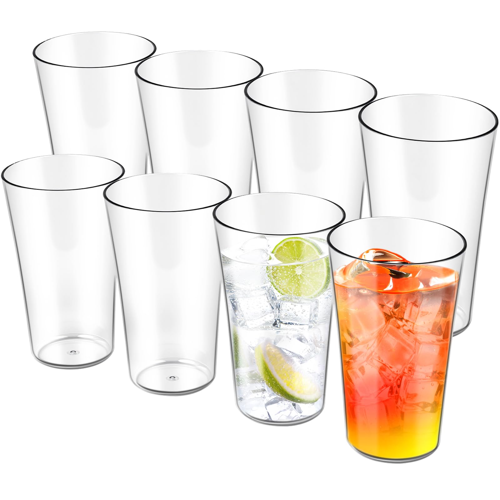 Photo 1 of 20oz Unbreakable Drinking Glasses (Set of 8), All-Clear Reusable Drinking Cups, BPA-Free, Shatter-Proof, Dishwasher & Microwave Safe, Stackable Plastic Tumblers for Home, Outdoor, Camping, Pool
