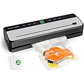 YiuMieYouMie Food Saver Vacuum Sealer Machine, 6-in-1 Powerful Vac Pack Machine, Bag Sealer, Dry/Moist Food Sealer, Pressure-Resistant and Durable Stainless Steel, with Cutter and 20Pcs Bags