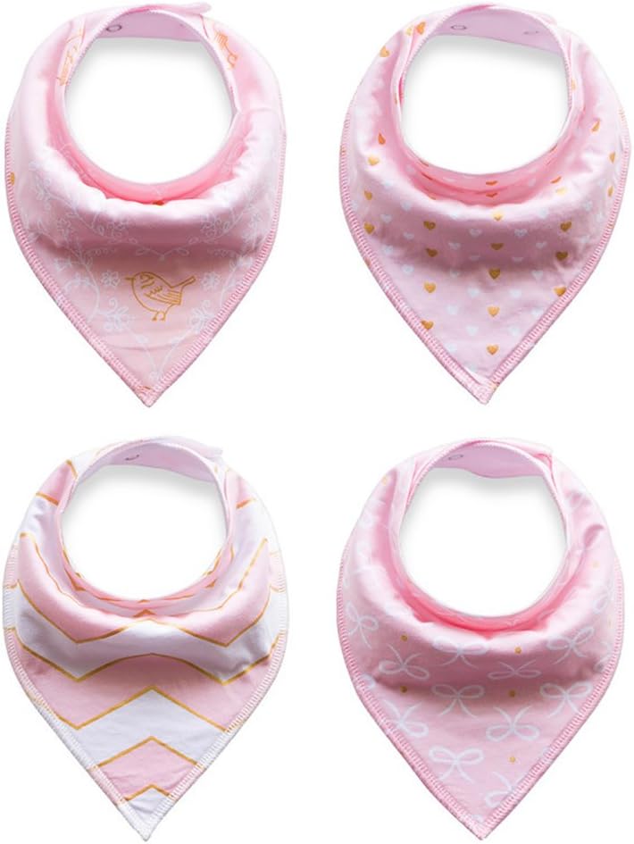 Baby Bandana Bib Set of 4 for Boys& Girls , Organic Super Absorbent, Soft, & Chic Drool Bibs (Pink)