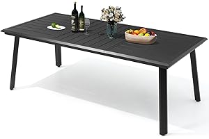 PATIOHIT Patio Table with Umbrella Hole 83" Rectangle Aluminum Indoor Outdoor Dining Table for 8-10 All Weather Outside Table for Lawn Backyard Garden Poolside Park