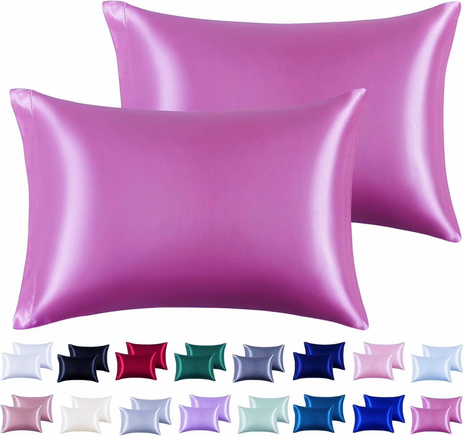 2pc New Queen/Standard Silk~y Satin Pillow Case Multiple Colors (Purple, Standard)