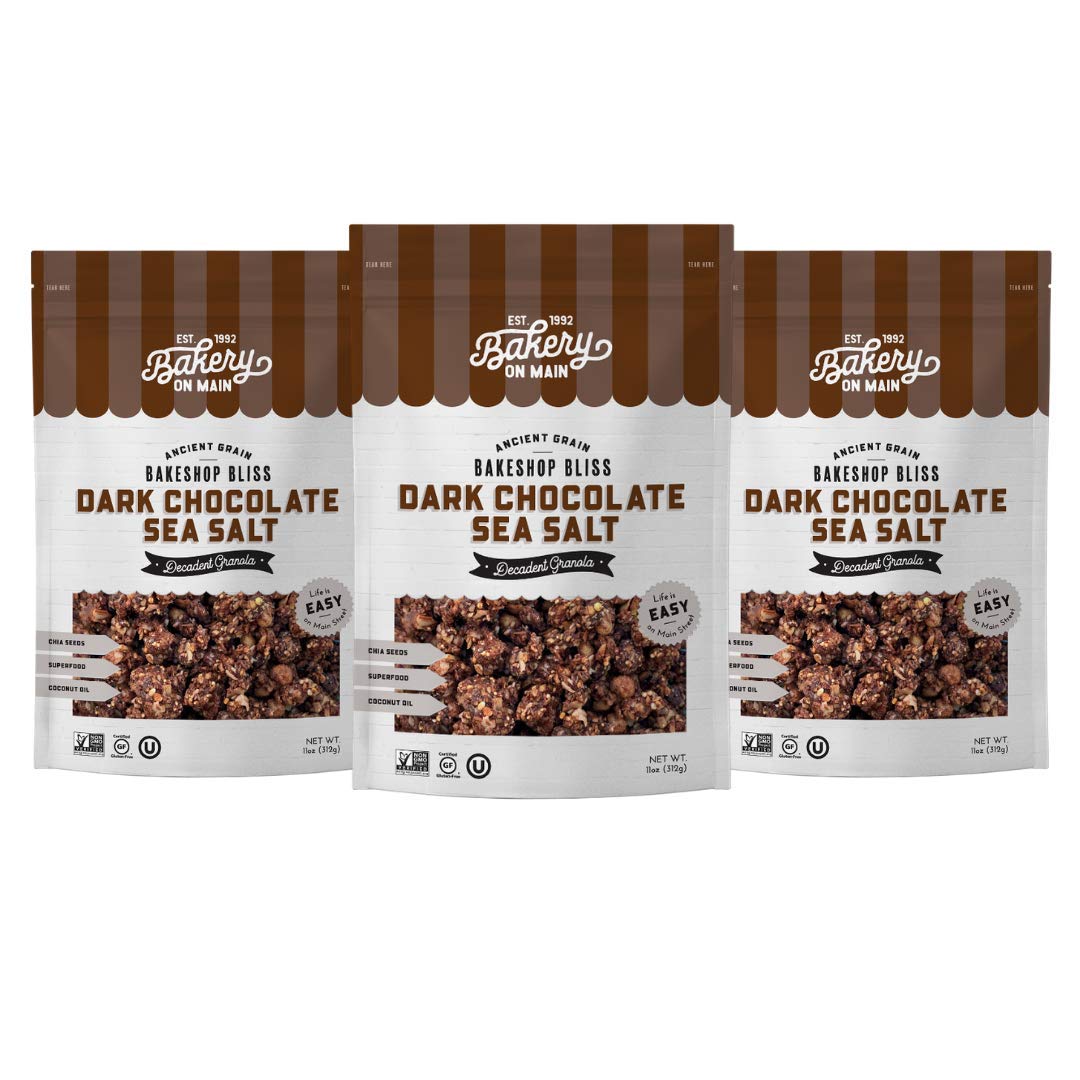 Amazon Com Bakery On Main Bakeshop Bliss Gluten Free Decadent Granola Ancient Grains Non Gmo Dark Chocolate Sea Salt 11oz Pack Of 3 Grocery Gourmet Food