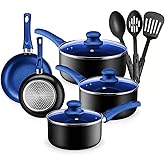 Chef's Star Pots And Pans Set Kitchen Cookware Sets Nonstick Aluminum Cooking Essentials 11 Pieces Blue