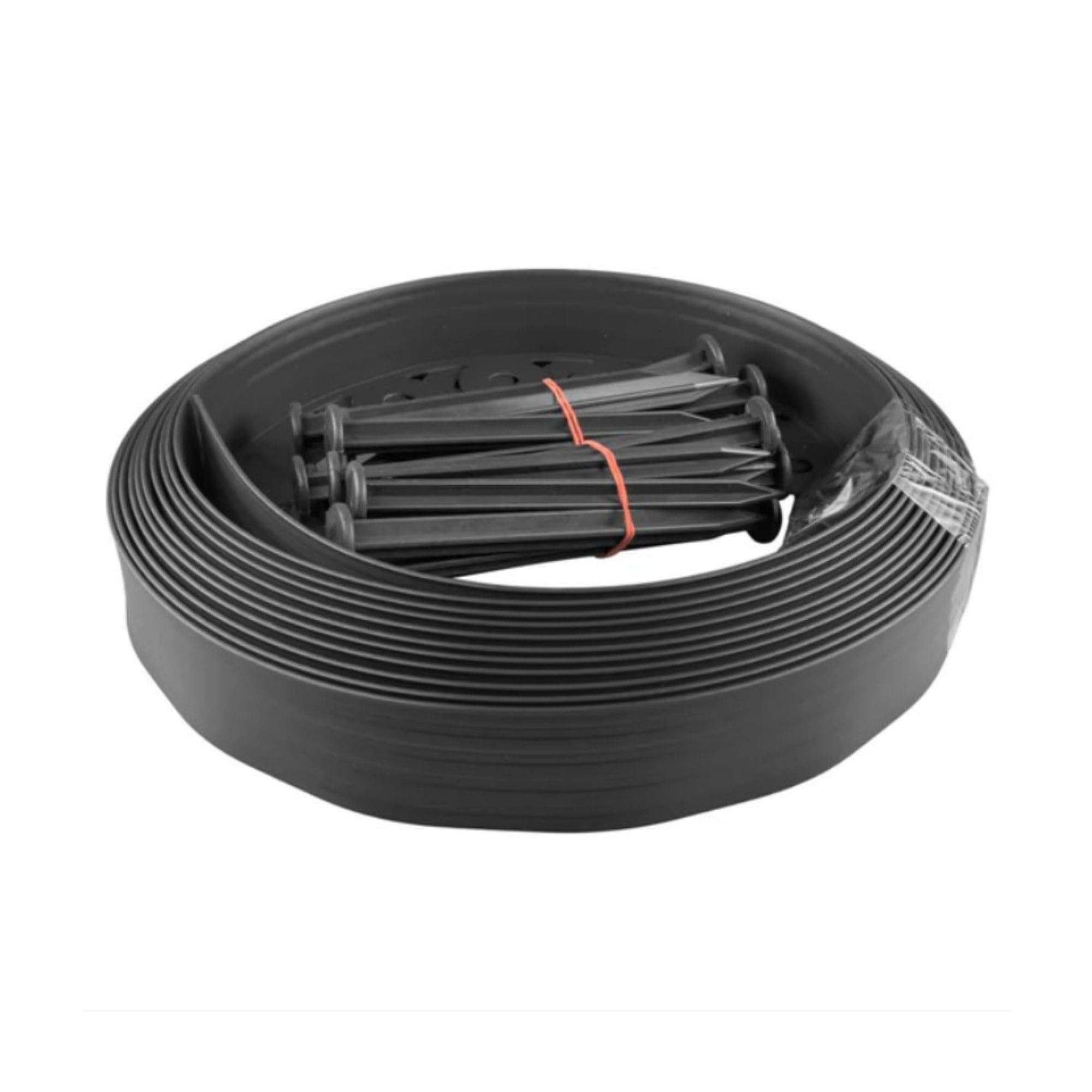 10 Meter Black Lawn Border Set - 40mm Easy Garden Border with 20pcs. Pegs for Patio, Lawn, Pavement Decorations