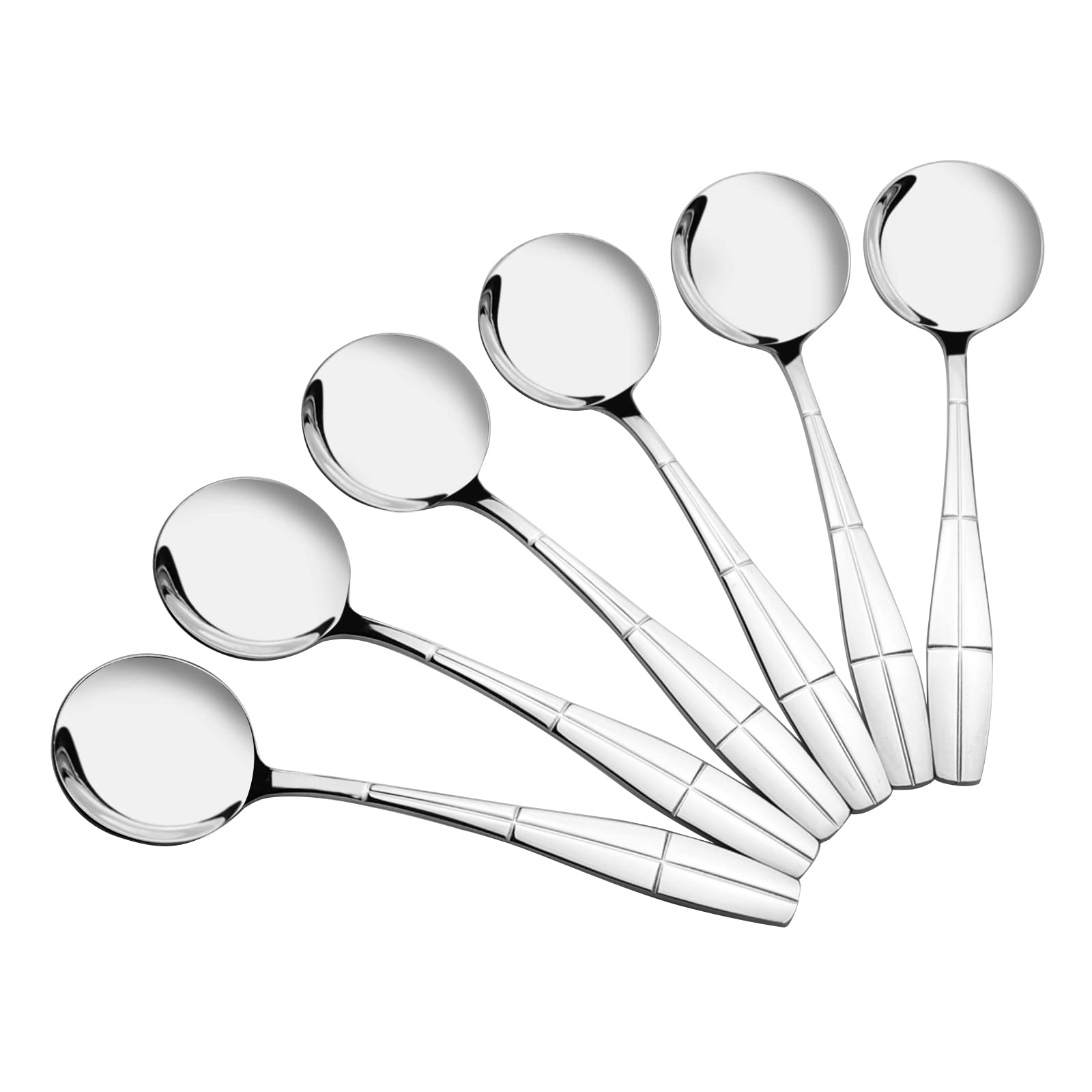 Callyne 12-Piece Stainless Steel Round Soup Spoons, Bouillon Soup Spoon