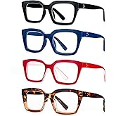 MMOWW 4 Pack Oversized Reading Glasses,Oprah Style Fashion Cute Readers for Women Blue Light Blocking +2.5