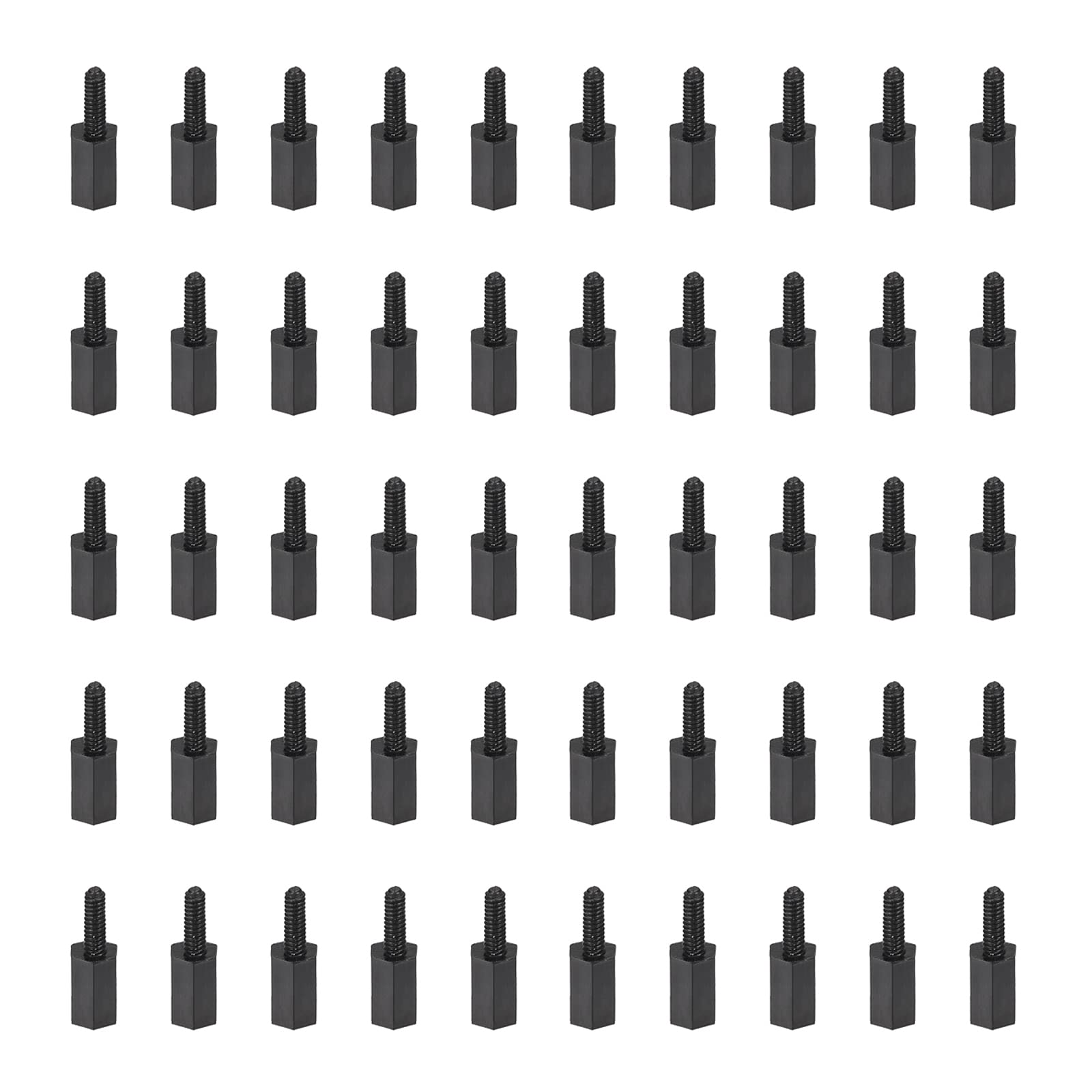 YOKIVE 50 Pcs M2 Standoff Screws, Nylon Hex PCB Standoffs with High Insulation Effect, Keep Height Consistent, Great for Motherboard (Black, 6mm+6mm)