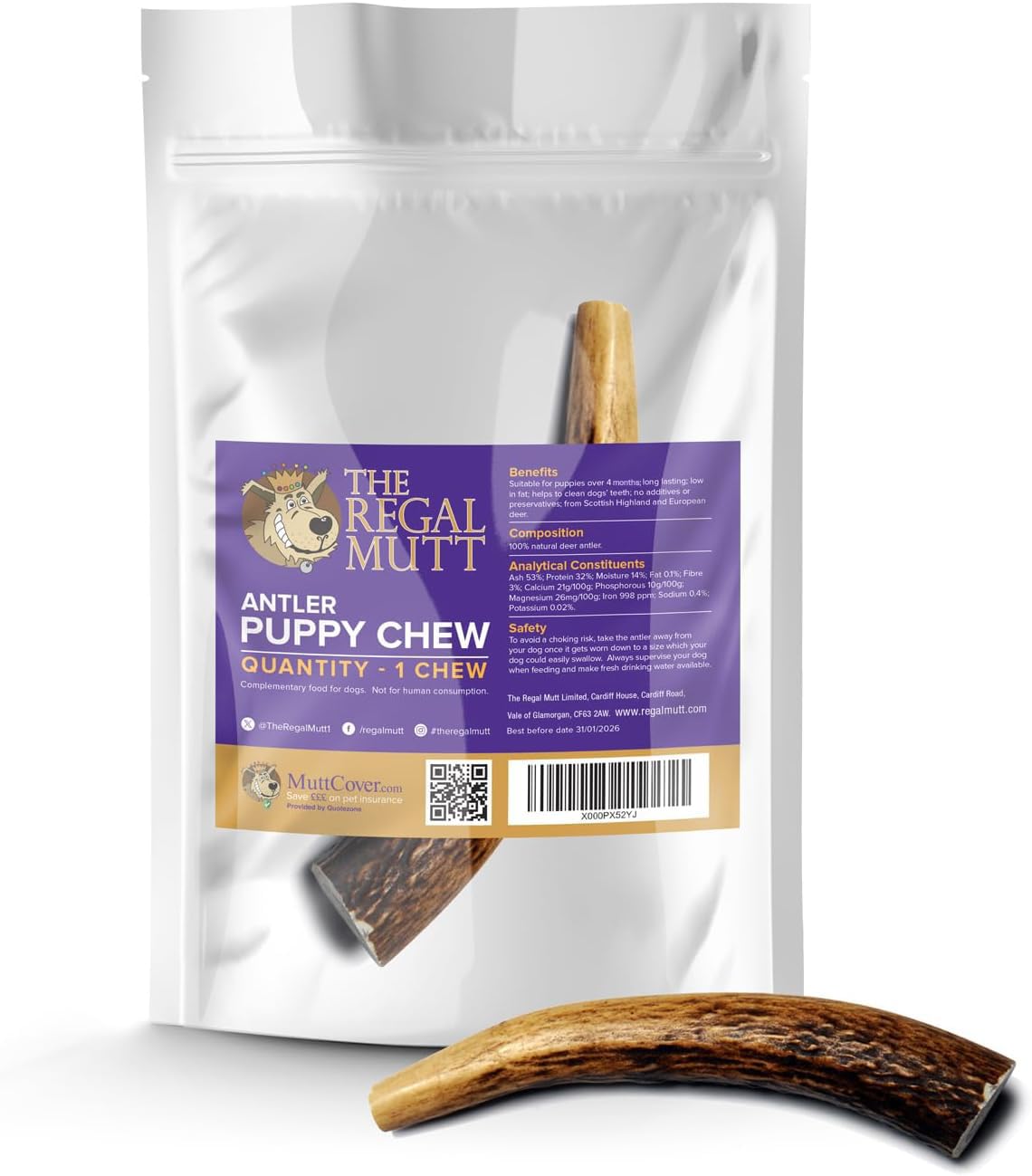 The Regal Mutt - Antler Puppy Chew - Bag of 1 - Suitable for Puppies & Smaller Dogs โ image 1