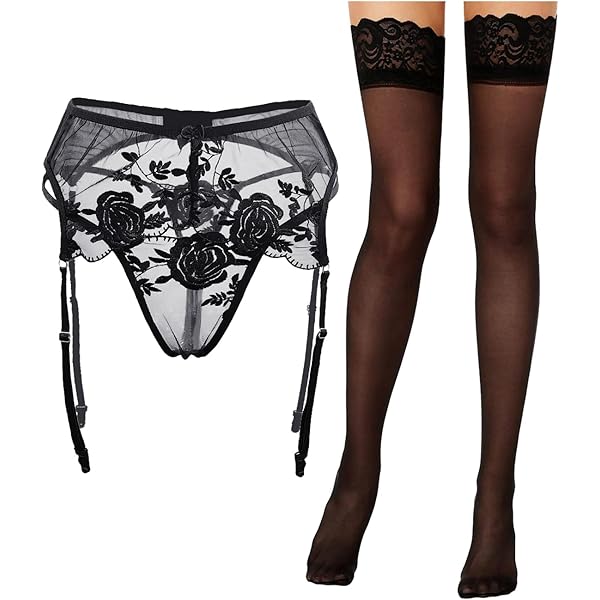garter belt set amazon Thigh High Stockings With Garter High Waisted Suspender Belt Set Ohyeah  Women High Waisted Garter Belt