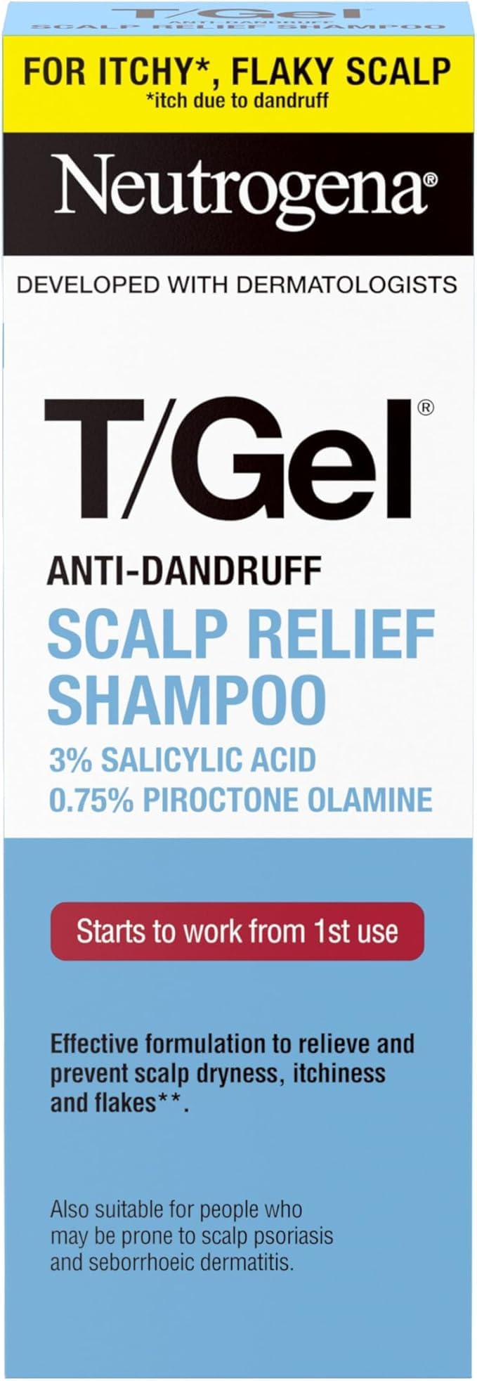 Neutrogena T/Gel Scalp Relief Anti-Dandruff Shampoo (150ml) With 3% Salicylic Acid, Suitable for Those Prone to Scalp Psoriasis and Seborrhoeic Dermatitis