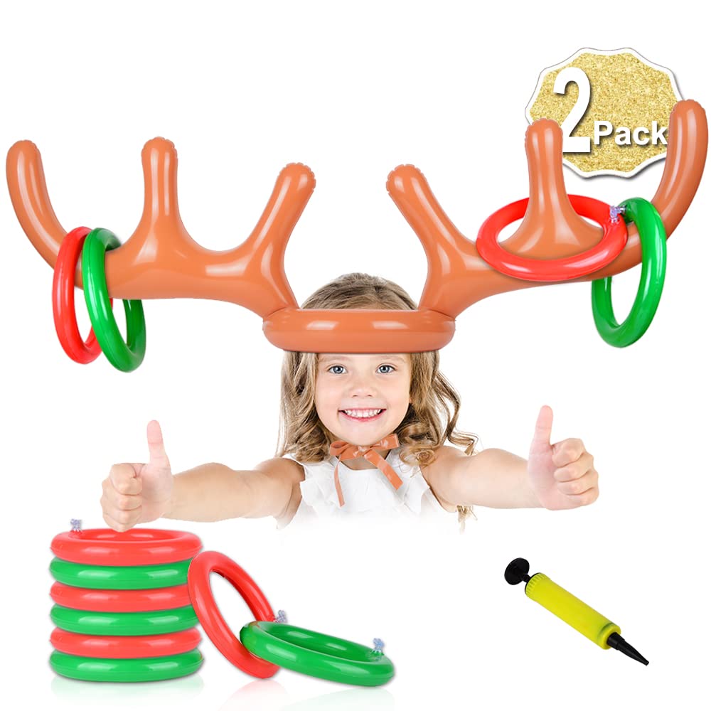 AniSqui 2 Set Inflatable Reindeer Antler Game, Reindeer Ring Toss, Family Christmas Party Games