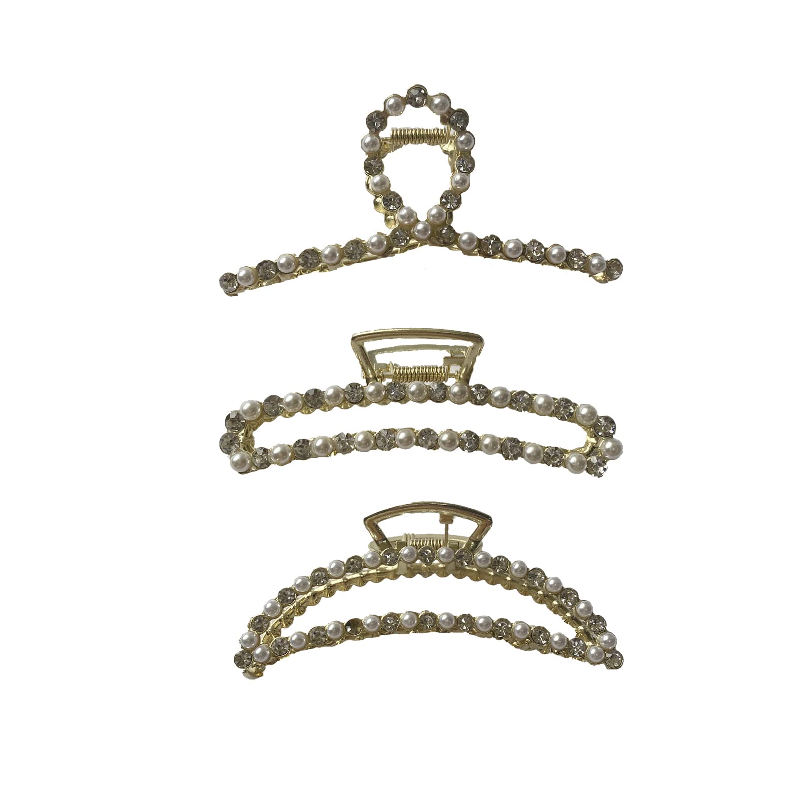 Briskyto 3PCS Big Hair Claw Clips Vintage French Pearl Rhinestone Gold Silver Geometric Hair Clips For Women Girl Elegant Crab Hairpin Hair Accessories